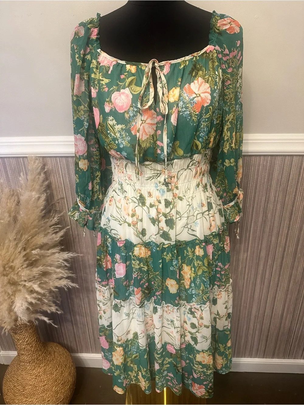 Fig & Flower Floral Cottagecore Peasant Midi Dress Women’s Medium NWOT Boho - Picture 2 of 14